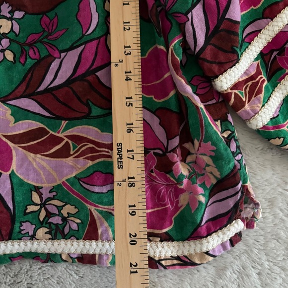 Cynthia Rowley Linen Floral Square Neck Puff Sleeve Crop Blouse XL Tropical - Picture 4 of 7